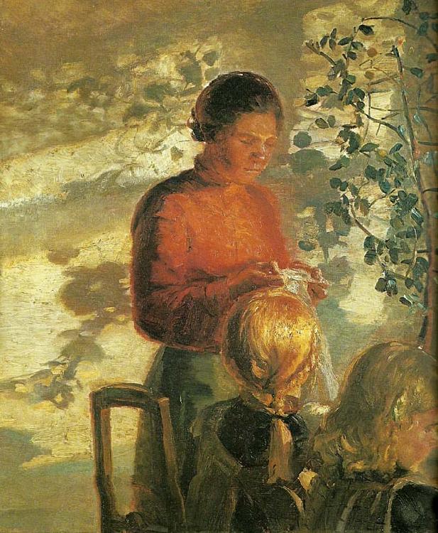 Anna Ancher to smapiger far undervisning i syning china oil painting image